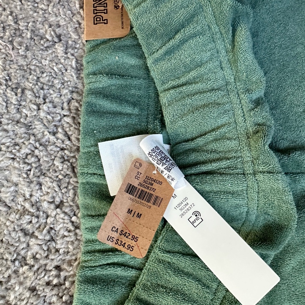 NWT PINK Victoria's Secret Green terry cloth Cozy Jogger shorts
